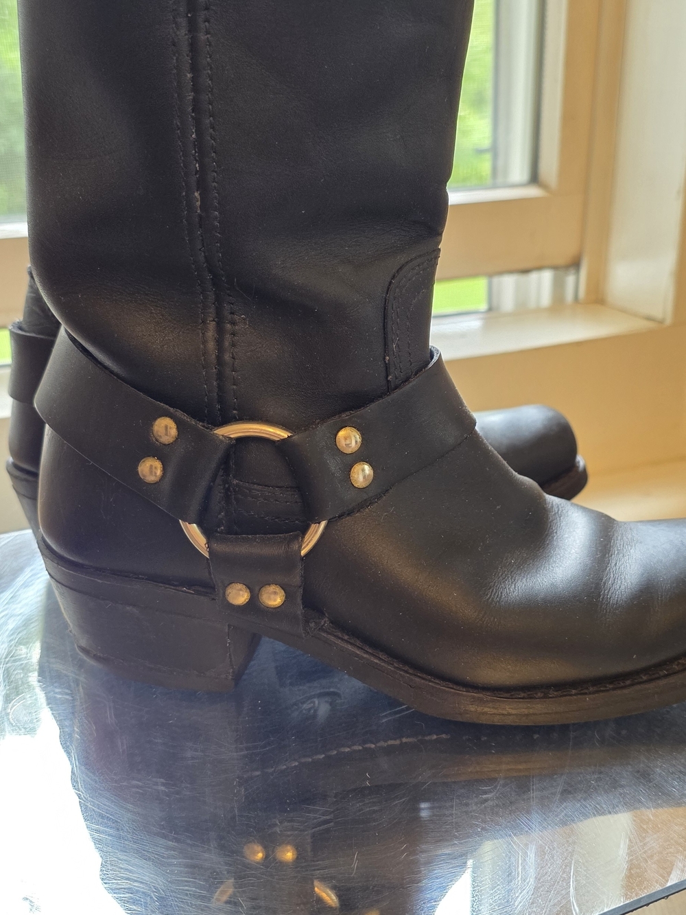 Frye Black Leather Harness Moto Boots Perfectly Broken In Sz 7.5 - Picture 5 of 14